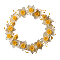 AI generated Wreath of flowers, flower wreath round frame borders, floral decoration, transparent background, Flat lay, top view png