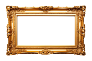 AI generated Golden wooden frame isolated on transparent background, Patterned and Vintage picture frame PNG format