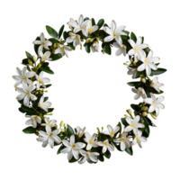 AI generated Wreath of flowers, flower wreath round frame borders, floral decoration, transparent background, Flat lay, top view png