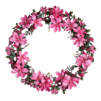 AI generated Wreath of flowers, flower wreath round frame borders, floral decoration, transparent background, Flat lay, top view png