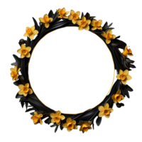 AI generated Wreath of flowers, flower wreath round frame borders, floral decoration, transparent background, Flat lay, top view png