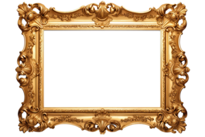 AI generated Golden wooden frame isolated on transparent background, Patterned and Vintage picture frame PNG format