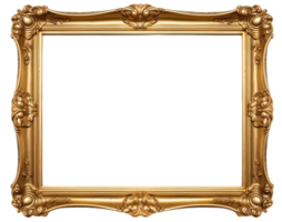 AI generated Golden wooden frame isolated on transparent background, Patterned and Vintage picture frame PNG format, old wide ornamental baroque picture frame