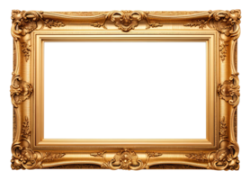 AI generated Golden wooden frame isolated on transparent background, Patterned and Vintage picture frame PNG format