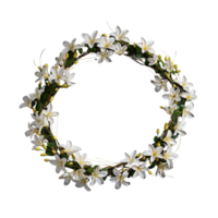 AI generated Wreath of flowers, flower wreath round frame borders, floral decoration, transparent background, Flat lay, top view png