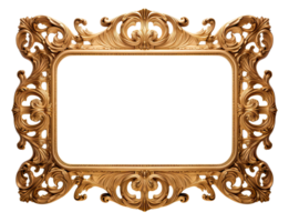 AI generated Golden wooden frame isolated on transparent background, Patterned and Vintage picture frame PNG format, old wide ornamental baroque picture frame