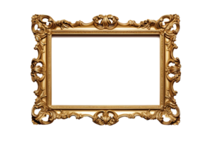 AI generated Golden wooden frame isolated on transparent background, Patterned and Vintage picture frame PNG format