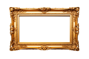 AI generated Golden wooden frame isolated on transparent background, Patterned and Vintage picture frame PNG format