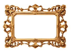 AI generated Golden wooden frame isolated on transparent background, Patterned and Vintage picture frame PNG format