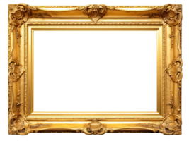 AI generated Golden wooden frame isolated on transparent background, Patterned and Vintage picture frame PNG format