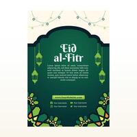 Green Islamic Flyer Background Design with Gold Accents and Simple Ornaments vector