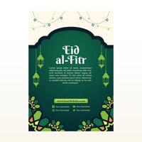 Green Islamic Flyer Background Design with Gold Accents and Simple Ornaments vector