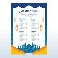 Blue Islamic Background Menu Design with Simple Ornaments vector