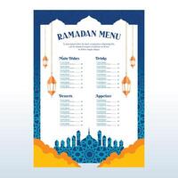 Blue Islamic Background Menu Design with Simple Ornaments vector