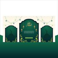 Eid al Fitr Green Islamic Background Banner Design with Simple Ornaments vector