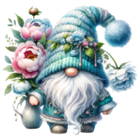 ai genererad pioner gnome med blommig ornament illustration png