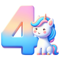 AI generated Cartoon Unicorn with Number Four Celebration png