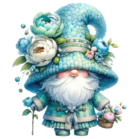 AI generated Peonies Gnome with Floral Ornaments Illustration png