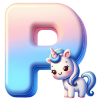 AI generated Cute Unicorn Character with Letter P png