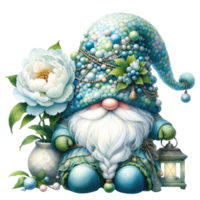 AI generated Peonies Gnome with Floral Ornaments Illustration png