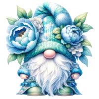 ai généré pivoines gnome avec floral ornements illustration png
