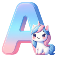 ai generado linda unicornio personaje con letra un png