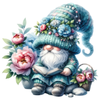 AI generated Peonies Gnome with Floral Ornaments Illustration png