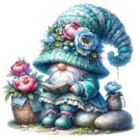 ai généré pivoines gnome avec floral ornements illustration png