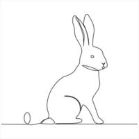 Single line continuous drawing of cute rabbit and concept Easter bunny outline vector illustration