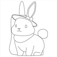 Single line continuous drawing of cute rabbit and concept Easter bunny outline vector illustration