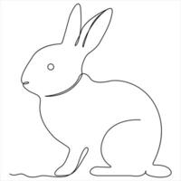 Single line continuous drawing of cute rabbit and concept Easter bunny outline vector illustration