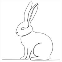 Single line continuous drawing of cute rabbit and concept Easter bunny outline vector illustration