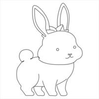 Single line continuous drawing of cute rabbit and concept Easter bunny outline vector illustration