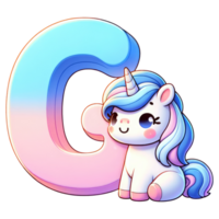 ai généré mignonne Licorne personnage avec lettre g png