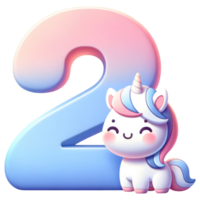 ai généré dessin animé Licorne avec nombre deux fête png