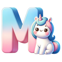 ai generado linda unicornio personaje con letra metro png