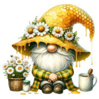 ai généré apiculteur gnome avec mon chéri et fleurs illustration png