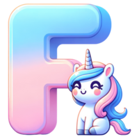 ai généré mignonne Licorne personnage avec lettre F png