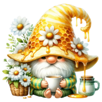 ai généré apiculteur gnome avec mon chéri et fleurs illustration png