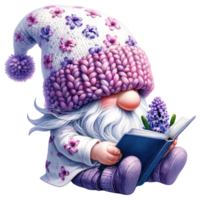 AI generated Lavender Themed Gnome with Hyacinth Flowers png