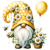 AI generated Beekeeper Gnome with Honey and Flowers Illustration png