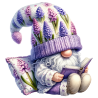 AI generated Lavender Themed Gnome with Hyacinth Flowers png