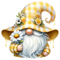 ai généré apiculteur gnome avec mon chéri et fleurs illustration png