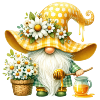 AI generated Beekeeper Gnome with Honey and Flowers Illustration png