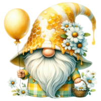 AI generated Beekeeper Gnome with Honey and Flowers Illustration png