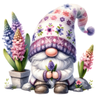 ai gegenereerd lavendel themed gnoom met hyacint bloemen png