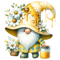 ai generato apicoltore gnomo con miele e fiori illustrazione png