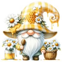 AI generated Beekeeper Gnome with Honey and Flowers Illustration png