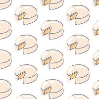 Camembert cheese pattern. Cartoon style design of grocery dairy product. Vector illustration isolated on a white background.