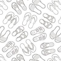 pattern with casual footwear in line art style. Flip-flops, sandals, slippers design for wallpaper, textile. Vector illustration on a white background.